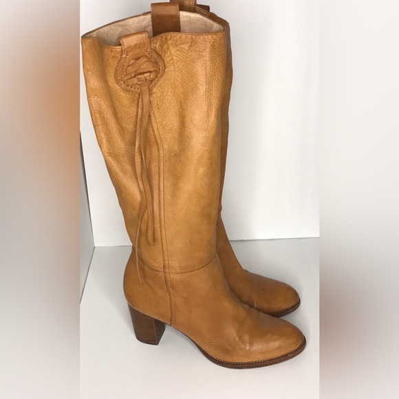 Coach Selena Tan Leather Knee High Pull On Heeled Boho Boots Size 9 - Picture 7 of 11
